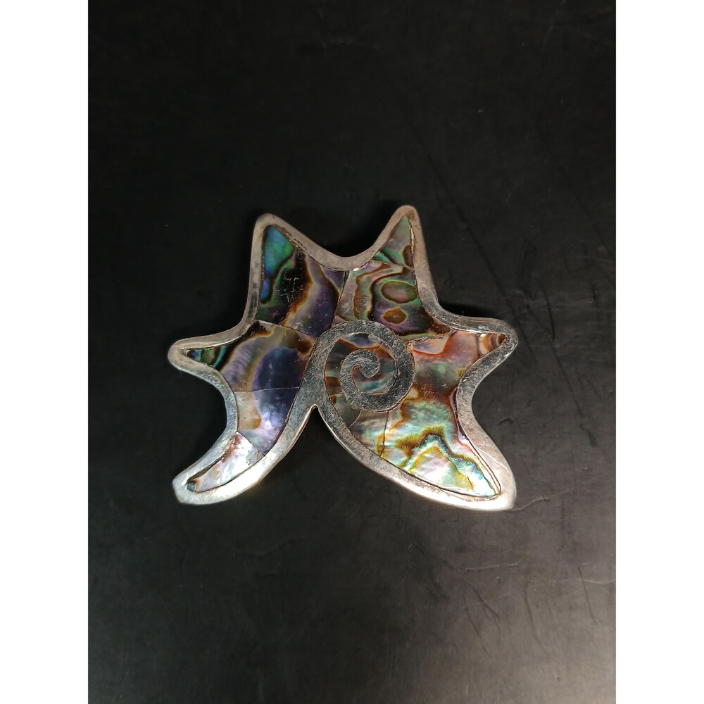 Vintage Taxco Puente Sterling Silver 925 Abalone Star Brooch